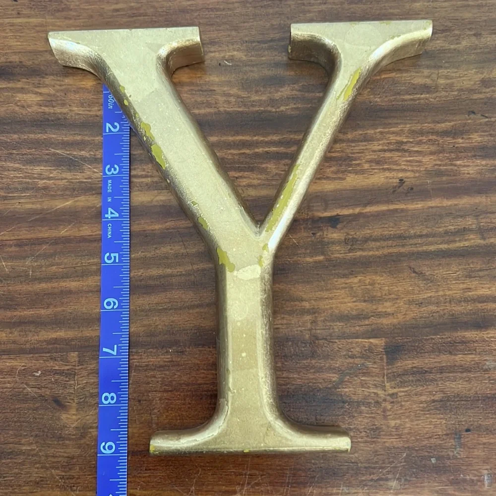 Restoration Hardware Gold Leafing Foil Wood Letter Y 9” Wall Hanging